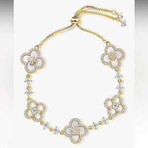 18K Gold Plated Clover CZ Bracelet Van Cleef Style Dainty Four Leaf Flower Charm